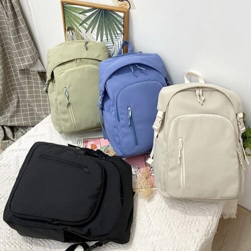 Trend 2021 Fashion Womens Backpack Canvas Solid Color School Bag For Teenage Girls Large Outdoor School Backpack