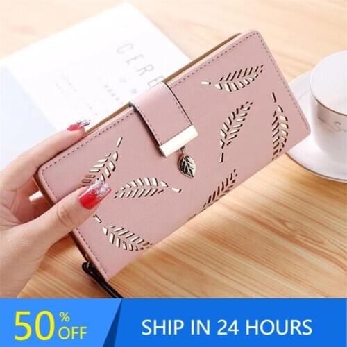 Fashion Women Wallet Long Wallet PU Leather Hollow Leaves Purse Pouch Handbag For Women Coin Purse Card Holders Clutch 20#46