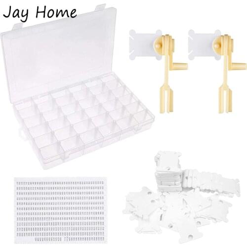 Embroidery Floss Cross Stitch Organizer Box Set 50Pcs Floss Bobbins & Floss Winder & Number Stickers for Cross Stitch Holder