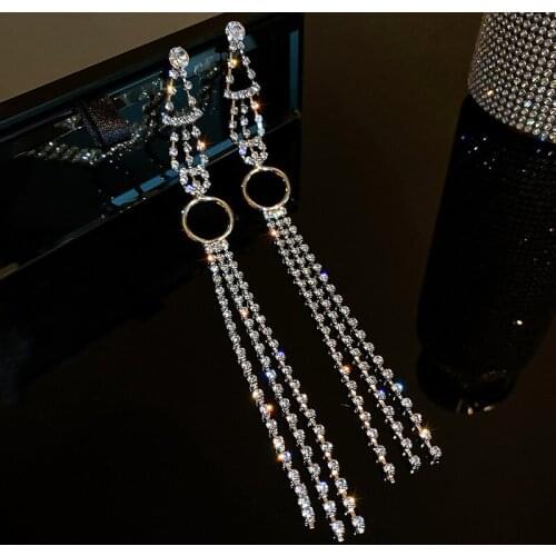 New Luxury Rhinestone Crystal Long Tassel Earrings for Women Bridal Drop Dangling Earrings Party Wedding Jewelry Gifts