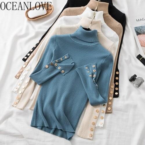 OCEANLOVE Turtleneck Women Sweaters Solid Slim Autumn Winter Casual Sueters De Mujer Korean Fashion Stretch Pull Femme
