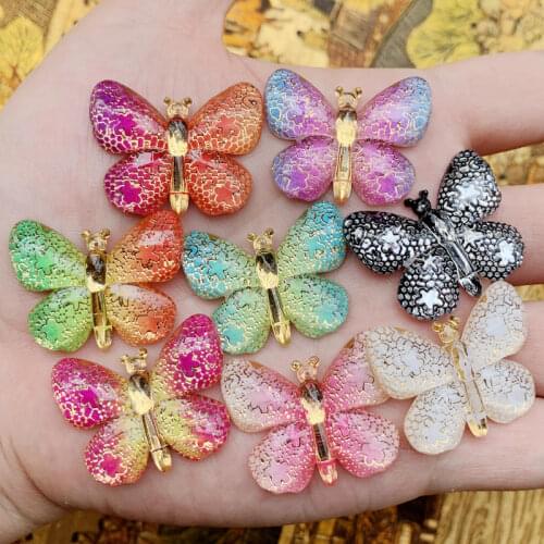 Wholesale DIY Wedding decoration Colorful butterfly With hole Flat back Rhinestone and Appliques scrapbook Accessories 60pcs