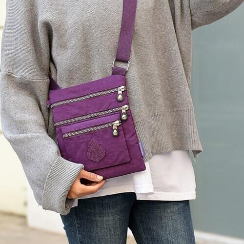 Womens Shoulder Bag Fashion Nylon Luxury Outdoor Shopping Casual Solid Color Three-layer Zipper Crossbody Bag For Ladies 2020