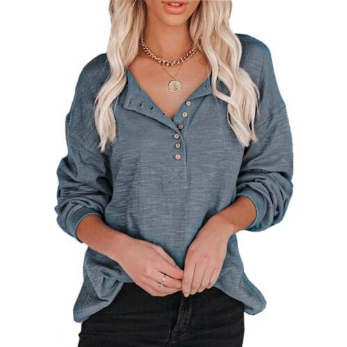 Simple Women Blouse Single-breasted Lantern Sleeve Pullover Spring Autumn Solid Color Button Neck Top Streetwear