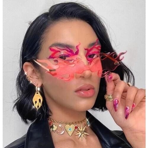 Luxury Flame Sunglasses Rimless Sun Glasses Eyewear Trending Metal side Party Sunglasses Streetwear
