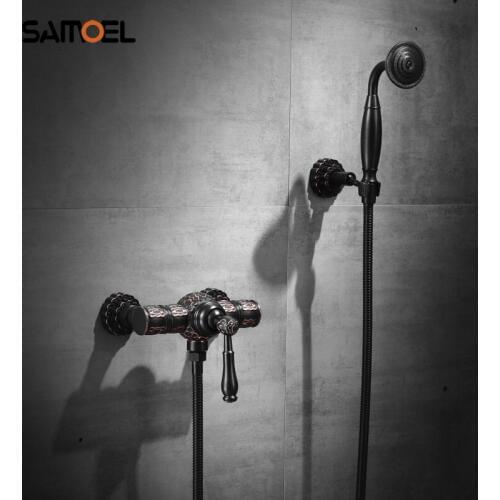 Luxury Hign Quality Solid Brass Black Bath and Shower Faucet Set Wall Mounted Black Bronze Shower Mixer Tap SF1046