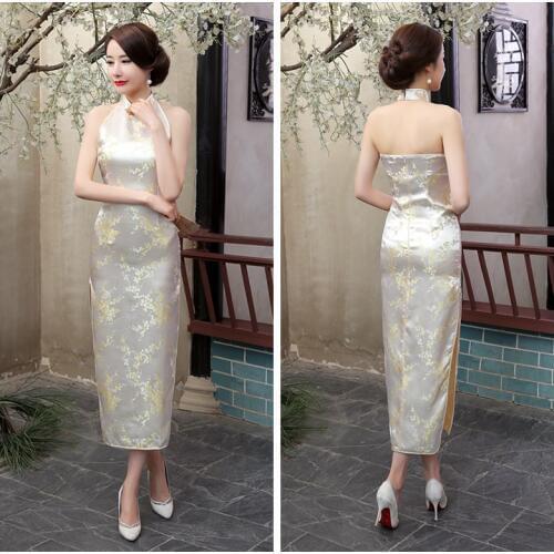 Sexy New Womens Evening Party Dress Backless Chinese Traditional Dress Slim Long Cheongsam Chinese Wedding Qipao Dress 90