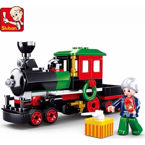 Sluban Country Winter Train Village Town Christmas Gift House Sets Model Building Friends Kid Toy Car City Vehicle boys Railway
