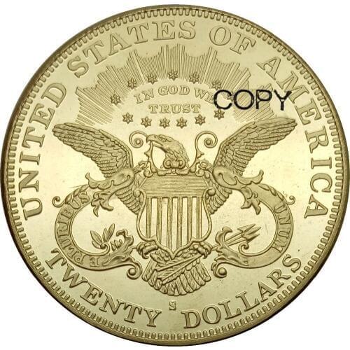 United States 20 Dollars Liberty Head - Double Eagle with motto TWENTY DOLLARS 1894 1894 S Brass Metal Copy Coins