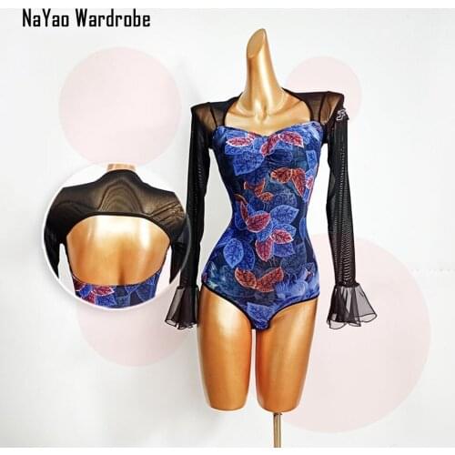 TL635 Lotu Sleeve Bare Back Latin Dance Dress Women Bodysuit Latin Dance Tops for Ballroom Tango Chacha Dancing Performamnce