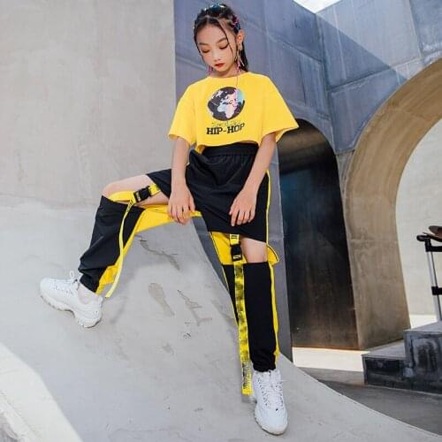 Girls Hip-Hop Street Dance Wear Short-Sleeved Hollow Trousers Suit ChildrenS Jazz Dance Costumes Hiphop Practice Clothes DN9111