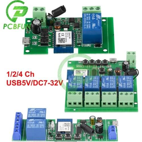 USB 5V DC7-32V 1CH 2CH 4CH RF WIFI Remote Control Relay Switch Module 12V 24V Support 2.4G WIFI Control+433MHZ RF Remote Control
