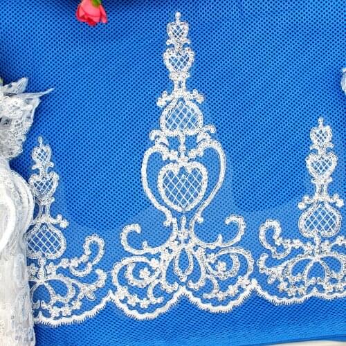 Sequined Embroidered Lace For Bridal Dress Diy Wedding Appliques Sashes Flower Scalloped 32cm