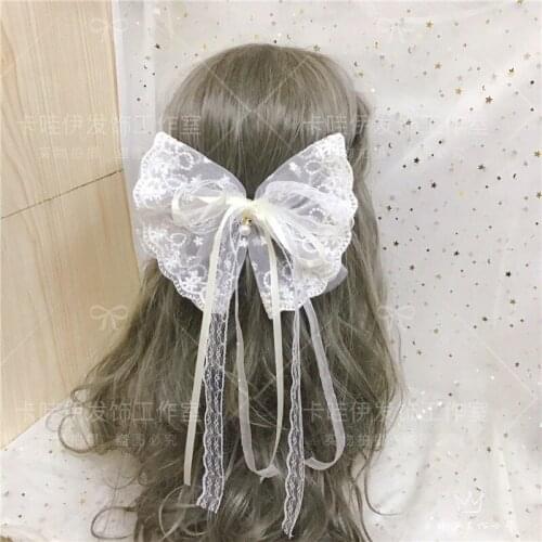 Oversized Lace Bow Hair Clip Ponytail Buckle Spring Female Head Clip Japanese Lolita Hebarrettes
