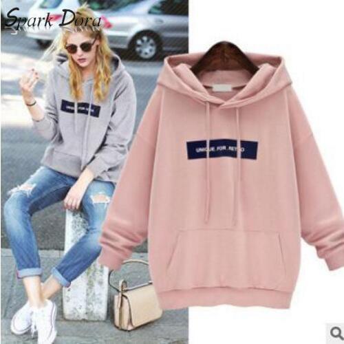 SparkDora Autumn Winter plus Velvet Hoodie Womens Pullover Europe America Popular Brand Hooded Lettered Printed Shirt Students