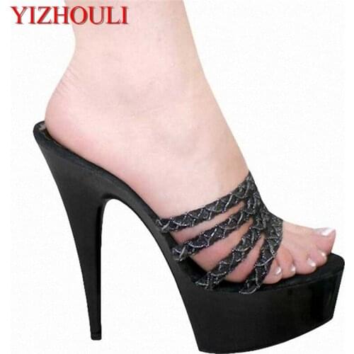 2017 New Design Womens Sexy Slippers 15cm High-heeled Fur Shoes Rome Style Platforms Dance Shoes
