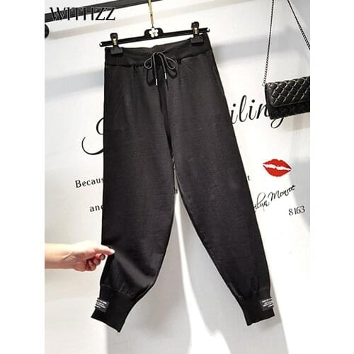 WITHZZ Women Spring Autumn High Waist Trousers Loose Female Sports Casual Knitted Harem Pants