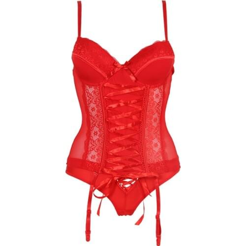 Women Sexy Corset Top Lingerie Bustier Erotic Lace Push Up Bra Lace Underwear Waist Slimming Bodysuit Shaper Cincher Corselet