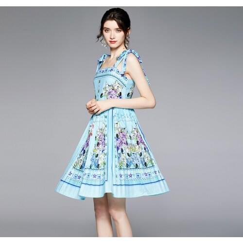 2021 New Summer Vintage Strap Floral Print Casual Mini Short Dress Sleeveless A Line Street Chic Lady Girl Fashion Dress Clothes