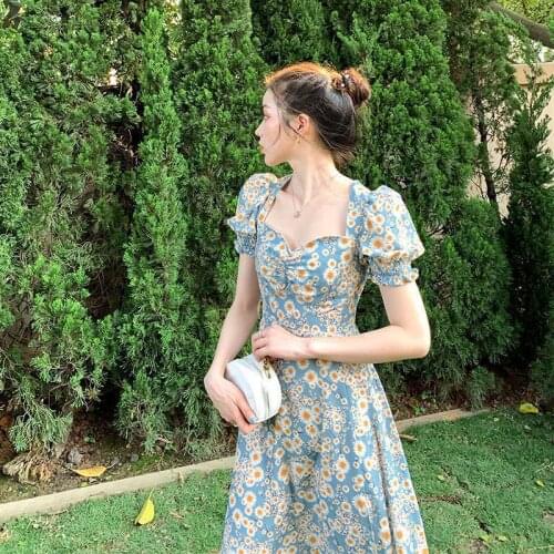 Women Summer Dress 2021 New Love Split Broken Beautiful Little Daisy hubble-bubble Sleeve Summer Dress Their Vestido YDK2142