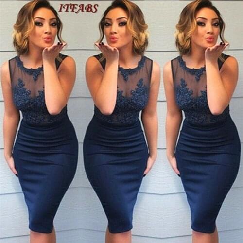 2019 New Women Summer OL Dress Lace Flowers Patchwork See-through Dresses Ladies Sleeveless Bodycon Tank Sundress