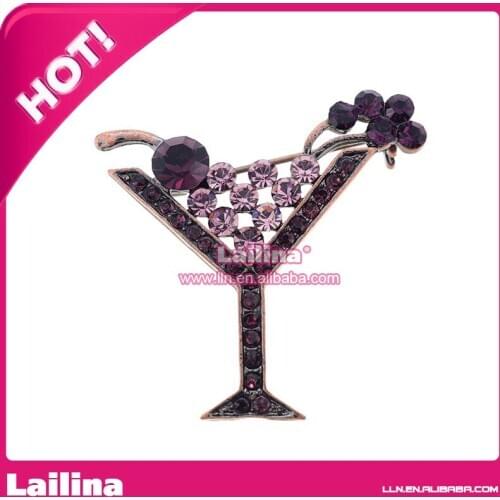 100pcs/lot Stunning Crystal Rhinestone Wine Cup Pin Brooch