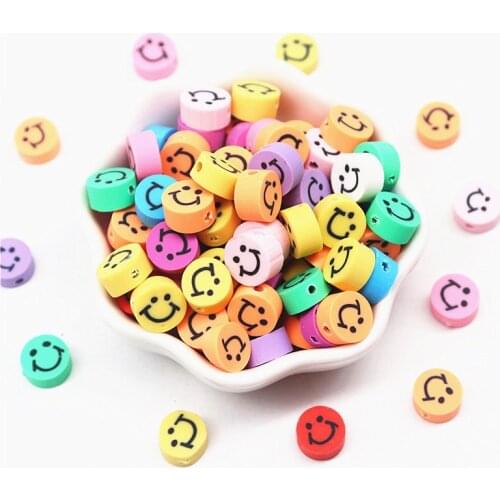 21pcs 10mm*5mm Mixed Smiley Face Beads Polymer Clay Shape Spacer Beads For DIY Handmade Jewelry Craft Accessories