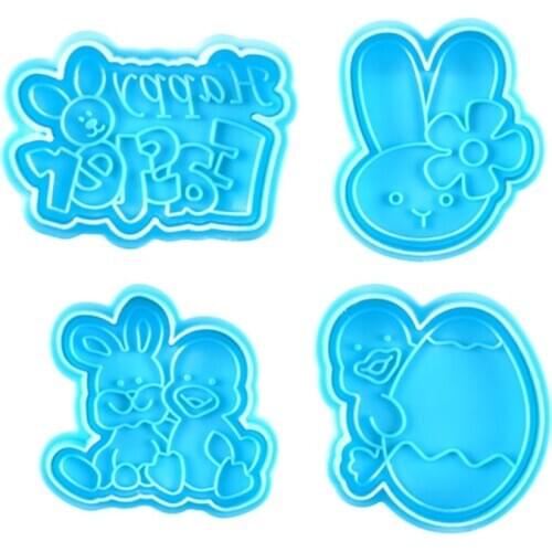 4pcs Easter Bunny Plastic Baking Mold Kitchen Biscuit Cookie Cutter Pastry 3D Die Fondant Cake Decorating Tool
