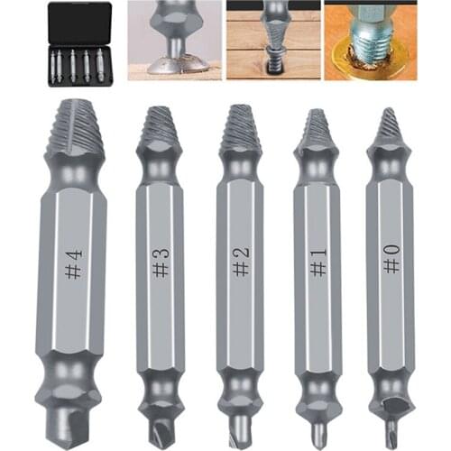 5pcs HSS Material Damaged Screw Extractor Drill Bits Guide Set Broken Speed Out Easy out Bolt Stud Stripped Screw Remover Tool
