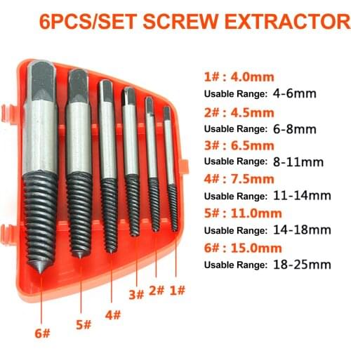 5Pcs/Set Screw Extractor Serrated Thread Square Head Broken Damaged Screw Bolt Remover Tools
