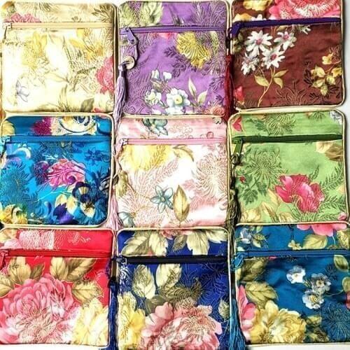 High End Coin Tassel Small Zippered Decorate Jewelry Bags Silk Brocade Coin Purses Gift Packaging Pouches 50pcs/lot mix Color