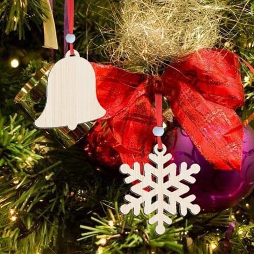 6Pcs Wooden Jingle Bell Snowflake Wooden Hanging Ornaments Craft for DIY Wood Crafts Xmas Ornaments Christmas Tree Decorations