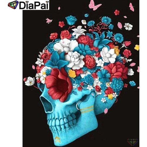 DIAPAI Diamond Embroidery "Skull flower" Pattern DIY 5D Diamond Painting Needlework Cross Stitch Full Drill Painting A25434