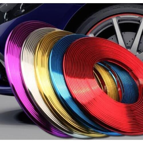 Car Hub Trim Decoration Strip stickers 8m Wheel Hub Bumper Protector Ring Wheel Anti-Collision Strip Tire Edge Styling