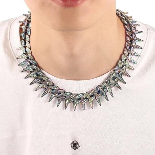 European and American Gothic Cuban Chain Personality Mens and Womens Necklace Hip Hop Diamonds CZ Shiny Rapper Male Choker