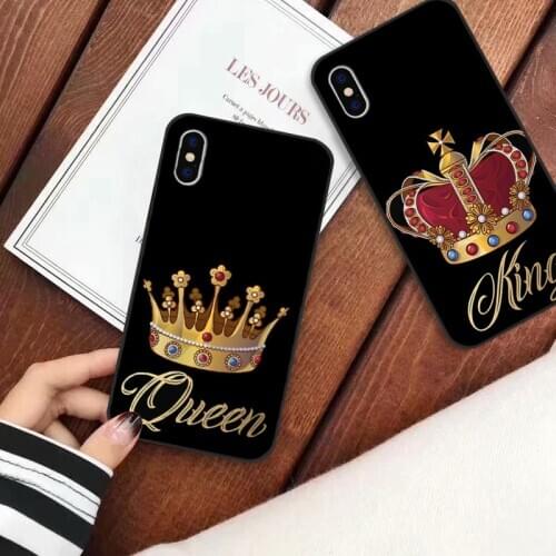 JAMULAR Luxury Crown Phone Case For iPhone XS MAX XR X 7 8 6 11 12 Plus King Queen Soft Couple Back Cover For Samsung S10 Note8