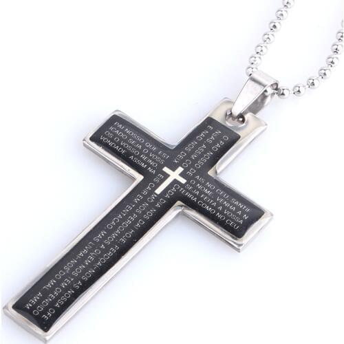 Black oil cross Holy Bible 316L Stainless Steel pendant necklaces bead chain for men women wholesale