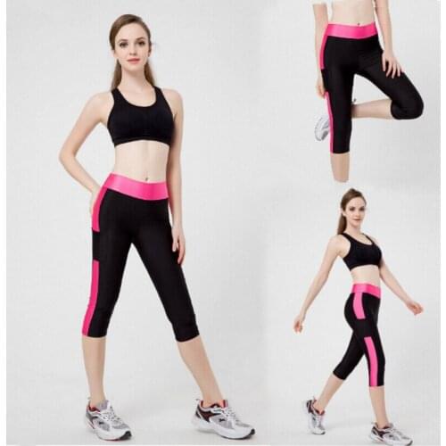 Color Matching Fashion Womens Fitness Sports Womens Seven-point Side Pocket Stretch Hip Leggings High Waist Tig-hts leggings