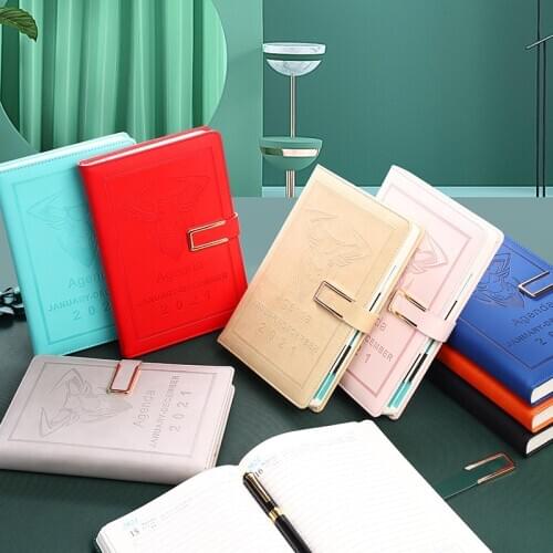 Sharkbang 2021 Agenda January-December A5 PU Leather Noteboook Journel Dairy Line Notebooks Morandi Colourful 400 pages Book