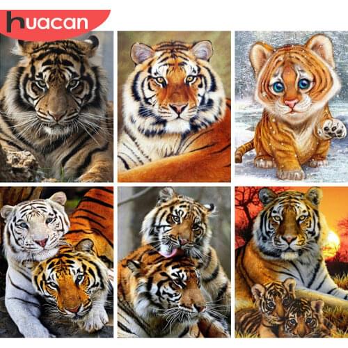 HUACAN Diamond Embroidery 5D DIY Diamond Painting Tiger Full Square/Round Drill Mosaic Painting Cross Stitch Decoration