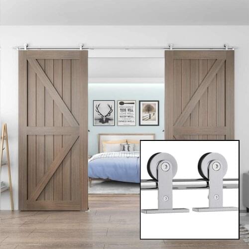 JACHOR 1200-4870mm Stainless Steel Barn Door Slide Hardware Wood Door T-Shaped Roller Track System Roller Kit for Double Door