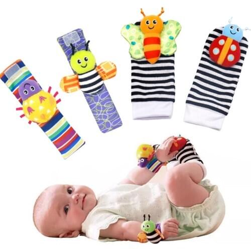 2pcs Cartoon Baby Toys 0-12 Months Baby Rattles Children Infant Newborn Toys Soft Plush Sock Baby Rattle Toy Wrist For Baby Gift