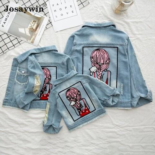 Children Autumn Spring Denim Jacket for Girls Kids Teenagers Long Sleeve Hole Jeans Baby Coat for Girls Hot Drilling Outerwear
