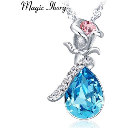 Magic Ikery new 2016 Angel Tear Necklace Romantic Rose water drop Austrian crystal Necklace & Pendants for women MKS00365