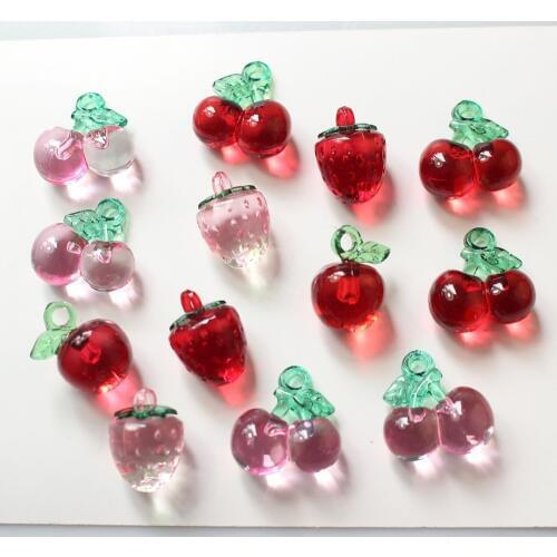 Min order fruit style 20pcs/lot cartoon apple/Cherry/Strawberry shape 3D acrylic beads diy jewelry earring/garment accessory