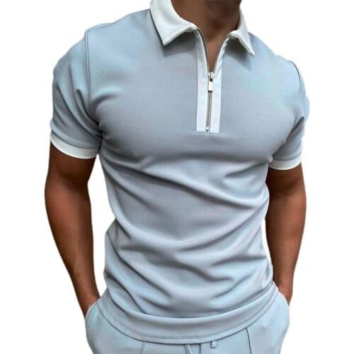 70% Hot Sell Men Shirt Color Matching Short Sleeves Lightweight Summer Zipper Male Tops for Work
