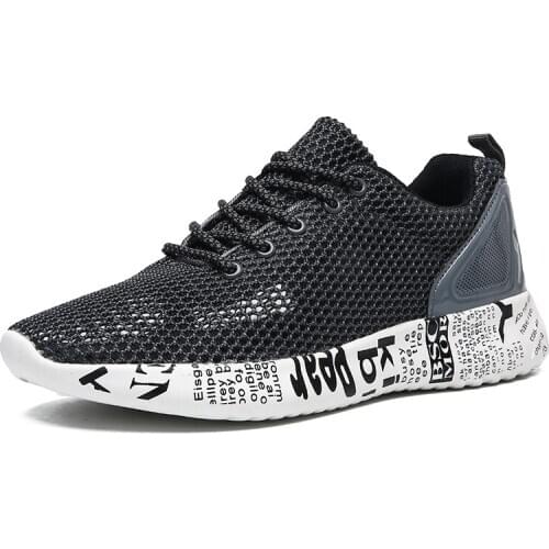 2020 New Fashion Graffiti Mens Shoes Mesh Openwork Breathable Lightweight Non-slip Shoes Men Sneakers Black Casual Loafers
