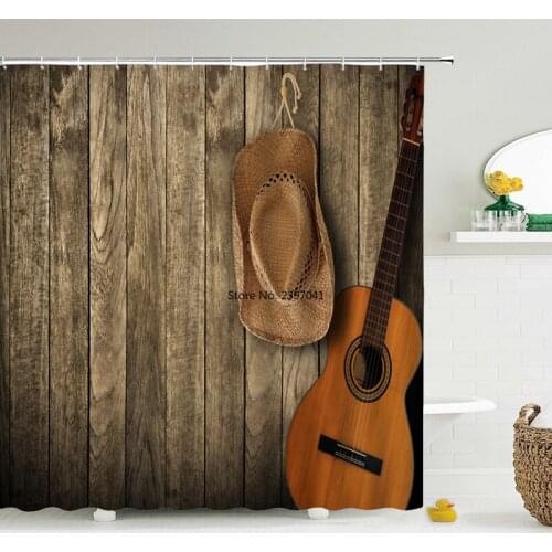 Music Decoration Shower Curtain Clef Illustration Cowboy Guitar Curtains Art Deco Print Fabric Bathroom Decoration