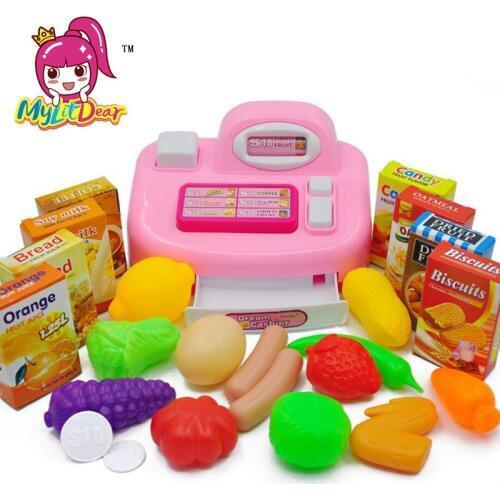 MylitDear 2017 New Kids Plastic Cash Register Cashier Pretend & Play Children Early Educational Toy With Shopping Basket Toys