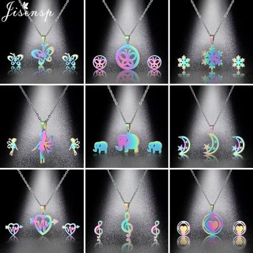 Colorful Jewelry Set Stainless Steel Butterfly Snowflake Pendant Necklace for Women Girls Simple Fairy Music Earrings Collier